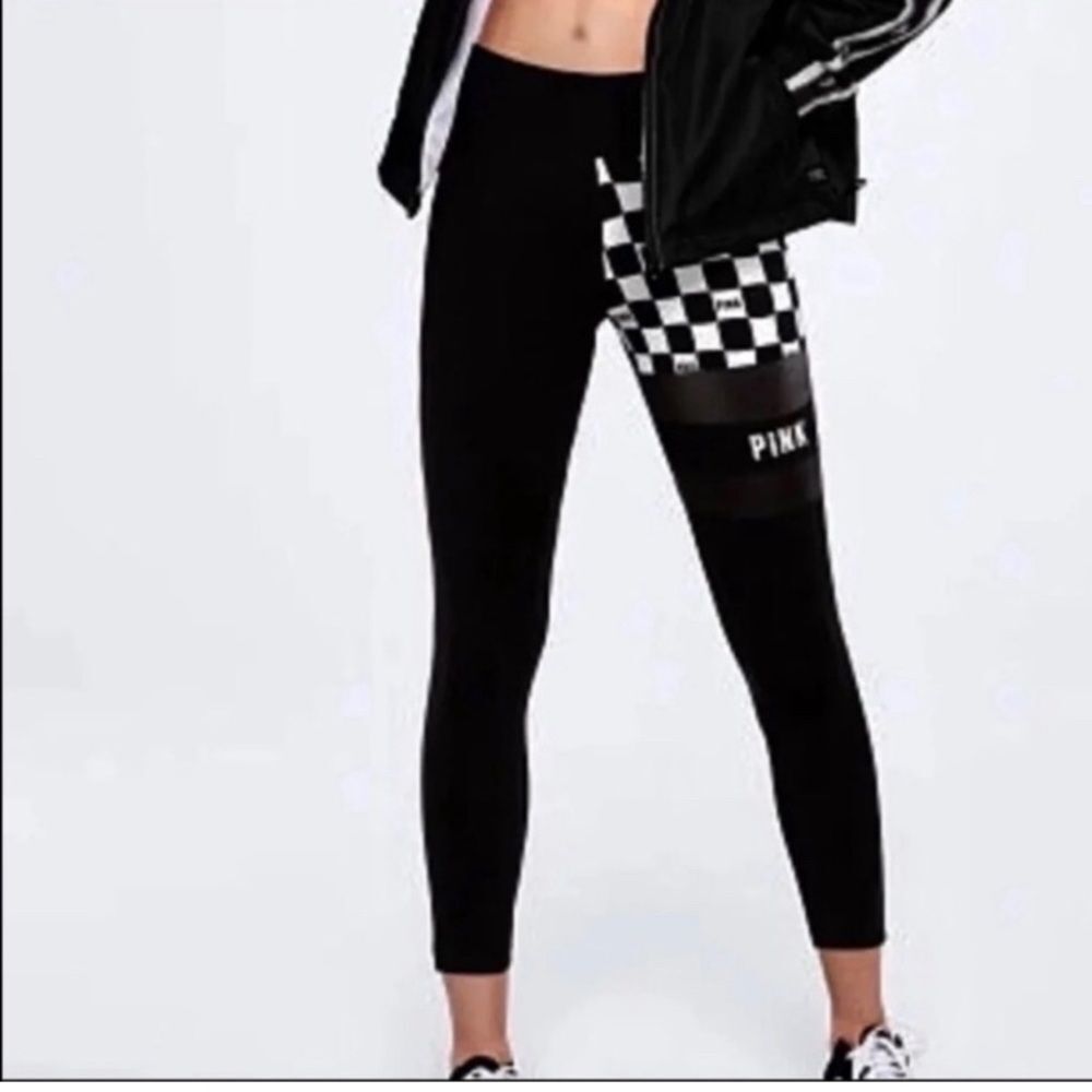 PINK VS RARE/ HTF CHECKERED YOGA LEGGING PANTS L